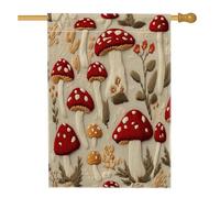Drapeau de maison champignon de style brodé 71,1 x 101,6 cm double face pour décoration extérieure, esthétique vintage, plante avant cour, drapeau de maison, motif botanique paysage extérieur drapeau