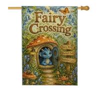 Drapeau de maison champignon, fantastique fée dragon printemps bleu toile de jute double face extérieur grand drapeau de jardin pour extérieur, pelouse, cour, patio, entrée 71,1 x 101,6 cm