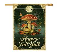 Drapeau de maison champignon, lanterne fantaisiste d'automne, amphibien, vert automne, double face, en toile de jute décorative pour extérieur, cour, pelouse, terrasse, porte, entrée, 71,1 x 101,6 cm