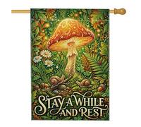Drapeau de maison champignon, nature fantaisiste chrysanthème escargot d'été vert toile de jute double face décorative pour extérieur, terrasse, pelouse, entrée, camping 71 x 101,6 cm