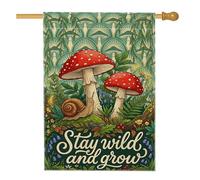 Drapeau de maison champignon, nature fantaisiste escargot fougère printemps vert double face toile de jute décoratif extérieur porche drapeaux pour extérieur, terrasse, cour, pelouse, entrée, balcon