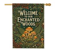 Drapeau de maison champignon, nature fantaisiste feuille de fougère vert automne toile de jute double face extérieur grand drapeau de jardin pour extérieur, cour, pelouse, patio, porte, entrée 71,1 x