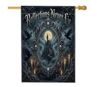 Drapeau de maison château, gothique, crânes sombres, corbeaux d'Halloween, toile de jute noire, double face, drapeaux décoratifs pour extérieur, pelouse, cour, patio, entrée 71,1 x 101,6 cm