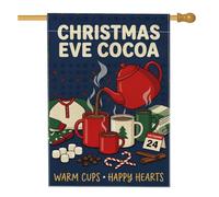 Drapeau de maison chaude avec citation de Noël Cocoa 71 x 101 cm | Théière rouge, drapeau de pelouse, guimauves, sucre d'orge, tradition des vacances, décoration d'hiver, bienvenue saisonnier