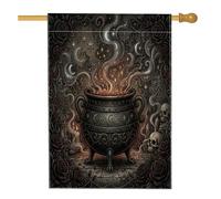 Drapeau de maison chaudron, étoiles mystiques fumées gothiques d'Halloween en toile de jute noire double face pour extérieur, terrasse, cour, pelouse, entrée, balcon, 71,1 x 101,6 cm