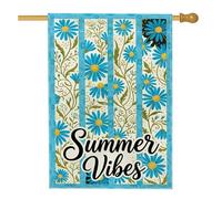 Drapeau de maison chrysanthème, fleurs florales d'été bleues d'été double face en toile de jute décorative pour extérieur, pelouse, cour, patio, entrée 71,1 x 101,6 cm