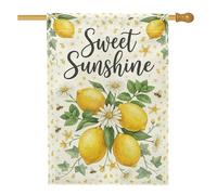 Drapeau de maison citron, abeille botanique d'été en toile de jute jaune d'été double face pour porche, extérieur, terrasse, cour, pelouse, entrée, balcon, 71 x 101 cm