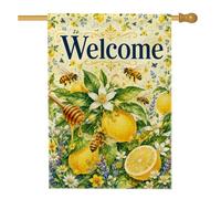 Drapeau de maison citron, abeille botanique d'été jaune d'été double face en toile de jute décorative pour extérieur, cour, pelouse, patio, porte, entrée, 71 x 101 cm