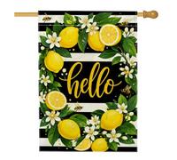 Drapeau de maison citron, fleur botanique printanière, abeille, printemps jaune, double face en toile de jute pour extérieur, cour, pelouse, terrasse, porte, entrée, 71,1 x 101,6 cm