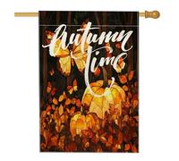 Drapeau de maison citrouille d'automne en verre teinté 71,1 x 101,6 cm double face pour décoration extérieure, récolte d'automne, mouches à piles, drapeau de maison, Thanksgiving, extérieur, petit