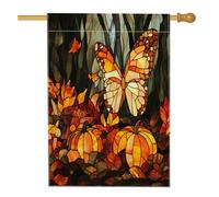Drapeau de maison citrouille d'automne en verre teinté 71,1 x 101,6 cm pour extérieur, récolte d'automne, mouches à piles, drapeau vertical standard en lin pour maison, Thanksgiving, avant cour