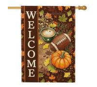 Drapeau de maison citrouilles - Automne rustique - Marron café - Double face en toile de jute - Pour extérieur, terrasse, cour, pelouse, entrée, balcon - 71 x 101 cm