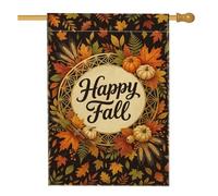 Drapeau de maison citrouilles, couronne de feuilles d'automne en toile de jute orange double face décorative pour extérieur, terrasse, cour, pelouse, entrée, balcon, 71 x 101 cm