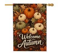 Drapeau de maison citrouilles - Feuille rustique de bienvenue - Orange - En toile de jute - Double face - Décoration extérieure pour porche, terrasse, pelouse, entrée, camping - 71 x 101 cm