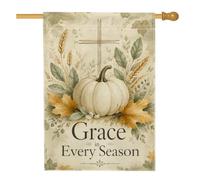 Drapeau de maison citrouilles, feuilles de blé traditionnelles rustiques en toile de jute crème d'automne double face pour extérieur, terrasse, pelouse, entrée, camping, 71,1 x 101,6 cm