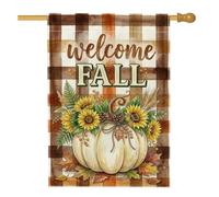 Drapeau de maison citrouilles, feuilles de tournesol rustiques d'automne en toile de jute orange double face pour porche, extérieur, terrasse, cour, pelouse, entrée, balcon, 71,1 x 101,6 cm