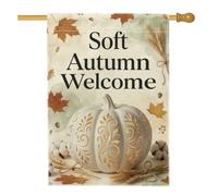 Drapeau de maison citrouilles, feuilles rustiques saisonnières de blé blanc d'automne double face en toile de jute pour extérieur, cour, pelouse, terrasse, porte, entrée, 71,1 x 101,6 cm
