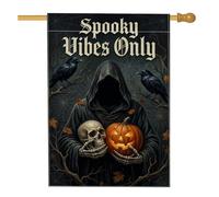 Drapeau de maison citrouilles, gothique effrayant crâne corbeaux Halloween noir double face en toile de jute décorative pour extérieur, terrasse, cour, pelouse, entrée, balcon, 71,1 x 101,6 cm