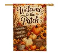 Drapeau de maison citrouilles, labyrinthe de maïs rustique saisonnier en toile de jute orange d'automne double face pour extérieur, cour, pelouse, terrasse, porte, entrée, 71 x 101,6 cm
