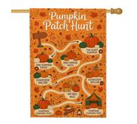 Drapeau de maison citrouilles, labyrinthe festif ludique feuilles d'automne en toile de jute double face pour extérieur, cour, pelouse, terrasse, porte, entrée, 71 x 101 cm