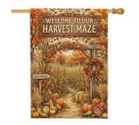 Drapeau de maison citrouilles, lanterne de labyrinthe de maïs traditionnelle rustique orange automne double face en toile de jute pour extérieur, terrasse, cour, pelouse, entrée, balcon, 71 x 101 cm