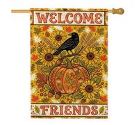 Drapeau de maison citrouilles rustique, corbeau de tournesol d'automne en toile de jute orange double face pour extérieur, terrasse, cour, pelouse, entrée, balcon, 71 x 101 cm