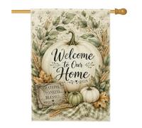 Drapeau de maison citrouilles rustique, feuille de blé d'automne crème double face en toile de jute pour extérieur, terrasse, cour, pelouse, entrée, balcon, 71 x 101 cm