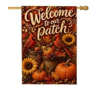 Drapeau de maison citrouilles rustique, tournesol cardinal automne orange double face en toile de jute pour porche, extérieur, terrasse, pelouse, entrée, camping 71,1 x 101,6 cm
