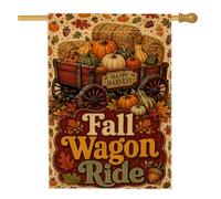 Drapeau de maison citrouilles, rustique vintage wagon foin orange d'automne double face en toile de jute décorative pour extérieur, pelouse, cour, patio, entrée 71,1 x 101,6 cm