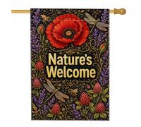 Drapeau de maison coquelicot, botanique vintage libellule, lavande, printemps, rouge, double face, en toile de jute pour porche, extérieur, pelouse, cour, patio, entrée, 71,1 x 101,6 cm