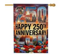 Drapeau de maison coquelicot - Chrysanthème festif - Paysage urbain - Anniversaire - Rouge - Double face - Grand drapeau de jardin pour extérieur, terrasse, pelouse, entrée, camping - 71,1 x 101,6 cm