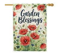 Drapeau de maison coquelicot, fleur aquarelle florale, feuille, printemps rouge, toile de jute double face, drapeaux décoratifs pour extérieur, cour, pelouse, patio, porte, entrée, 71,1 x 101,6 cm