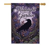 Drapeau de maison corbeau, style gothique, nature, myrtilles, feuilles d'automne violettes, toile de jute double face, pour extérieur, cour, pelouse, patio, porte, entrée, 71,1 x 101,6 cm