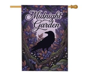 Drapeau de maison corbeau, style gothique, nature, myrtilles, feuilles d'automne violettes, toile de jute double face, pour extérieur, cour, pelouse, patio, porte, entrée, 71,1 x 101,6 cm