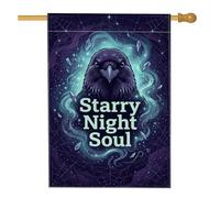 Drapeau de maison corbeau, toile d'étoiles mystiques gothiques violettes d'automne double face en toile de jute pour extérieur, terrasse, cour, pelouse, entrée, balcon, 71,1 x 101,6 cm