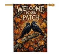 Drapeau de maison corbeaux - Feuilles rustiques d'automne - Branches d'automne - En toile de jute - Double face - Pour porche, extérieur, pelouse, cour, patio, entrée - 71 x 101,6 cm