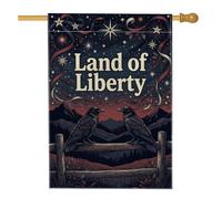 Drapeau de maison corbeaux rustique vintage montagnes étoiles indépendance toile de jute bleu foncé double face extérieur grand drapeau de jardin pour extérieur, terrasse, cour, pelouse, entrée