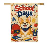 Drapeau de maison Corgi - Sac à dos coloré ludique en toile de jute rouge double face pour extérieur, terrasse, pelouse, entrée, camping - 71 x 101 cm