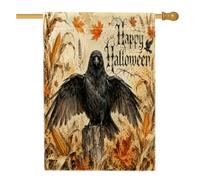 Drapeau de maison corneille, feuilles rustiques saisonnières de maïs Halloween en toile de jute noire double face pour extérieur, pelouse, cour, terrasse, entrée, 71,1 x 101,6 cm