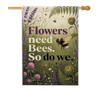 Drapeau de maison d'abeilles, fleur botanique nature lavande vert printemps vert double face en toile de jute avant porche drapeaux décoratifs pour extérieur, pelouse, cour, patio, entrée 71,1 x 101,6