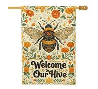 Drapeau de maison d'abeilles, fleur botanique nature nid d'abeille jaune printemps toile de jute double face extérieur grand drapeau de jardin pour extérieur, terrasse, cour, pelouse, entrée, balcon
