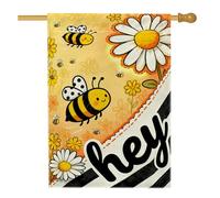 Drapeau de maison d'abeilles, fleur de chrysanthème printanier, jaune, double face, décoration extérieure, porche, extérieur, terrasse, cour, pelouse, entrée, balcon, 71,1 x 101,6 cm