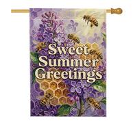 Drapeau de maison d'abeilles, fleur d'été en nid d'abeille, violet d'été, double face, en toile de jute décorative pour extérieur, porche, terrasse, pelouse, entrée, camping, 71,1 x 101,6 cm