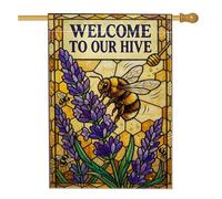 Drapeau de maison d'abeilles, jardin naturel, lavande, nid d'abeille, jaune printemps, double face, en toile de jute pour porche, extérieur, terrasse, pelouse, entrée, camping, 71,1 x 101,6 cm
