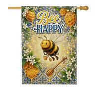 Drapeau de maison d'abeilles, nature fantaisie, fleurs en nid d'abeille, jaune printemps, toile de jute double face, grand drapeau de jardin pour extérieur, terrasse, cour, pelouse, entrée, balcon, 71