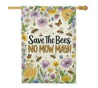 Drapeau de maison d'abeilles, printemps, nature, fleur, papillon, printemps, jaune, double face en toile de jute décorative pour extérieur, pelouse, cour, patio, entrée, 71,1 x 101,6 cm