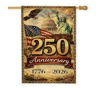 Drapeau de maison d'aigle, statue patriotique historique de l'Amérique, drapeau d'anniversaire rouge double face en toile de jute décorative pour extérieur, cour, pelouse, terrasse, porte, entrée