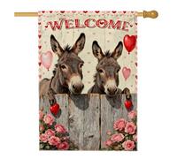 Drapeau de maison d'âne, bienvenue romantique, cœurs, roses, Saint-Valentin, pêche, double face, décoration extérieure, porche, drapeaux pour extérieur, terrasse, pelouse, entrée, camping, 71,1 x