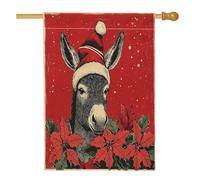 Drapeau de maison d'âne de Noël 71,1 x 101,6 cm pour l'extérieur, poinsettia de Noël, drapeau vertical standard en lin pour la maison, le devant de la cour et la décoration extérieure