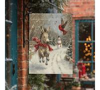 Drapeau de maison d'âne d'hiver « Merry Christmas » de 71,1 x 101,6 cm pour l'extérieur, bonhomme de neige, cardinal de Noël, animal de Noël, drapeau vertical standard en lin, drapeau de maison, Happy